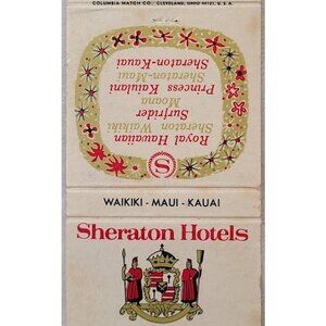 Vintage Matchbook Cover Sheraton Hotels Hawaii Waikiki Maui Kauai